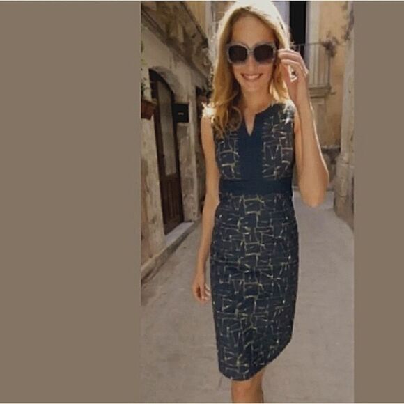 Boden Geometric Cotton V Neck Sheath Dress  Purple and Green - Picture 1 of 13